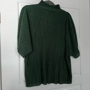 Zara Dark Green Pleated Short Sleeve Mock Neck Top